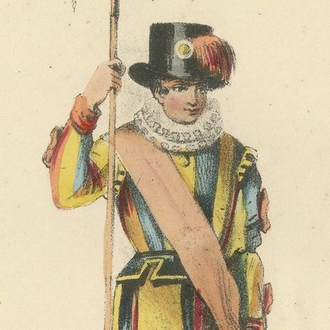 Swiss Guard in Petite Uniform: Handcolored Print, Plate 43, 1862, close-up 2