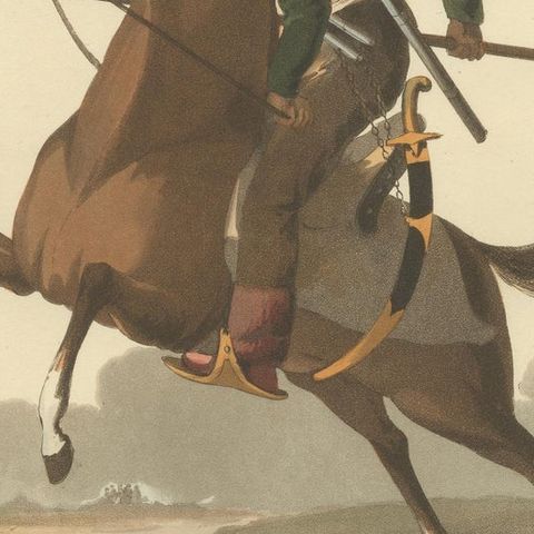 Antique Print of Turkish Cavalry Costume, Hand-Colored Aquatint, 1818, close-up 2
