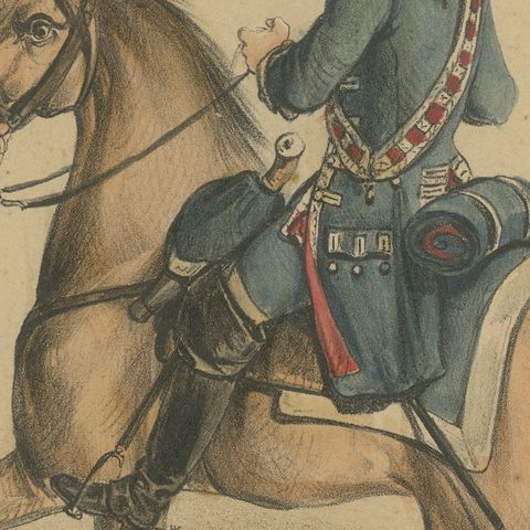 Spanish Cavalry Lithograph by José Rubio y Villegas: Sabre Officers, 1861, close-up 3