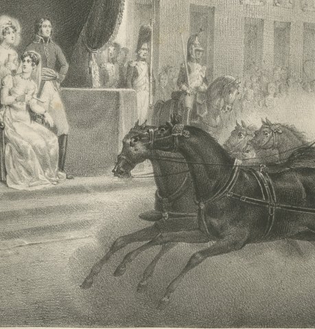 Festival at Milan, the Chariot Race, Antique Madou Lithograph, 1827, close-up 3