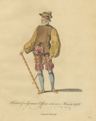 German Officer over 100 Men with Striped Staff, Costume of 1588, 1757
