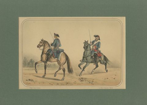 Spanish Cavalry Lithograph by José Rubio y Villegas: Sabre Officers, 1861