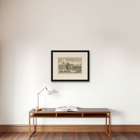 Chinese Mandarin with Retinue of Guards, Engraving after Sonnerat, 1806, shown framed on a wall