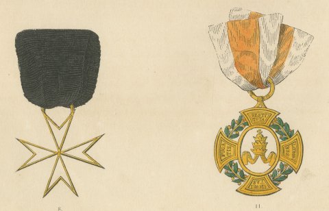 Papal States, White Crosses and Papal Decorations, Plate XXIX, 1844, close-up 2