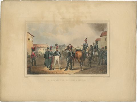 Old Handcolored Print of a Regiment of the Belgium Army, 1833, view 2