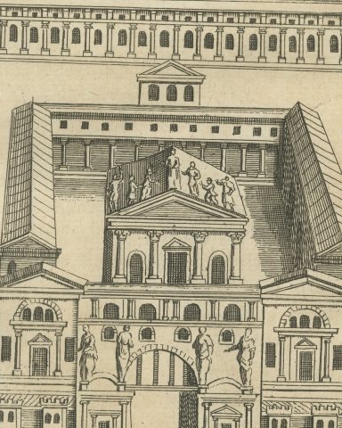 Roman Walled Camp Enclosures and Soldiers, Montfaucon Engraving, 1722, close-up 2