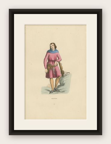 Engraving of a Guardian of the Fort: The Medieval Arbaletrier, 1847, shown framed