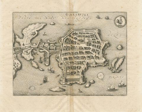 Gallipoli Fortifications: A 1688 Engraved Bird’s-Eye Map by Mattheus Merian, close-up 1