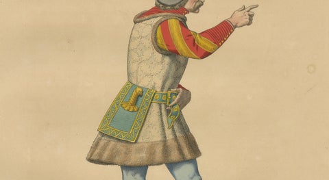 Swiss Guard Costume, Antique Hand-Colored Lithograph by Bonnard, 1845, close-up 2