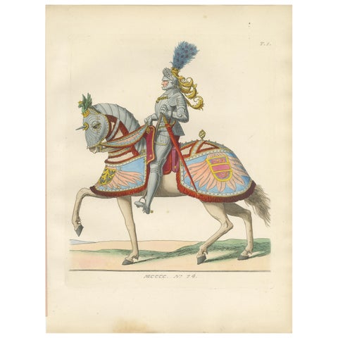 Armored Emperor Maximilian on Horseback in Ornate Renaissance Parade Dress. 1845