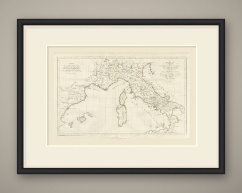 Hannibal's Expedition into Italy with His Marches Traced, d'Anville, 1818, shown framed