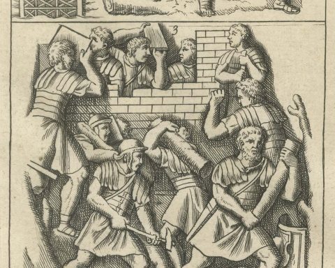 Roman Soldiers Felling Trees and Building Ramparts, Trajan's Column, 1722, close-up 2
