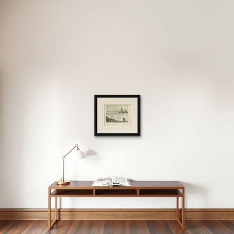Antique Print of Woudrichem, a Fortified Town on the Merwede in Brabant, Holland, shown framed on a wall