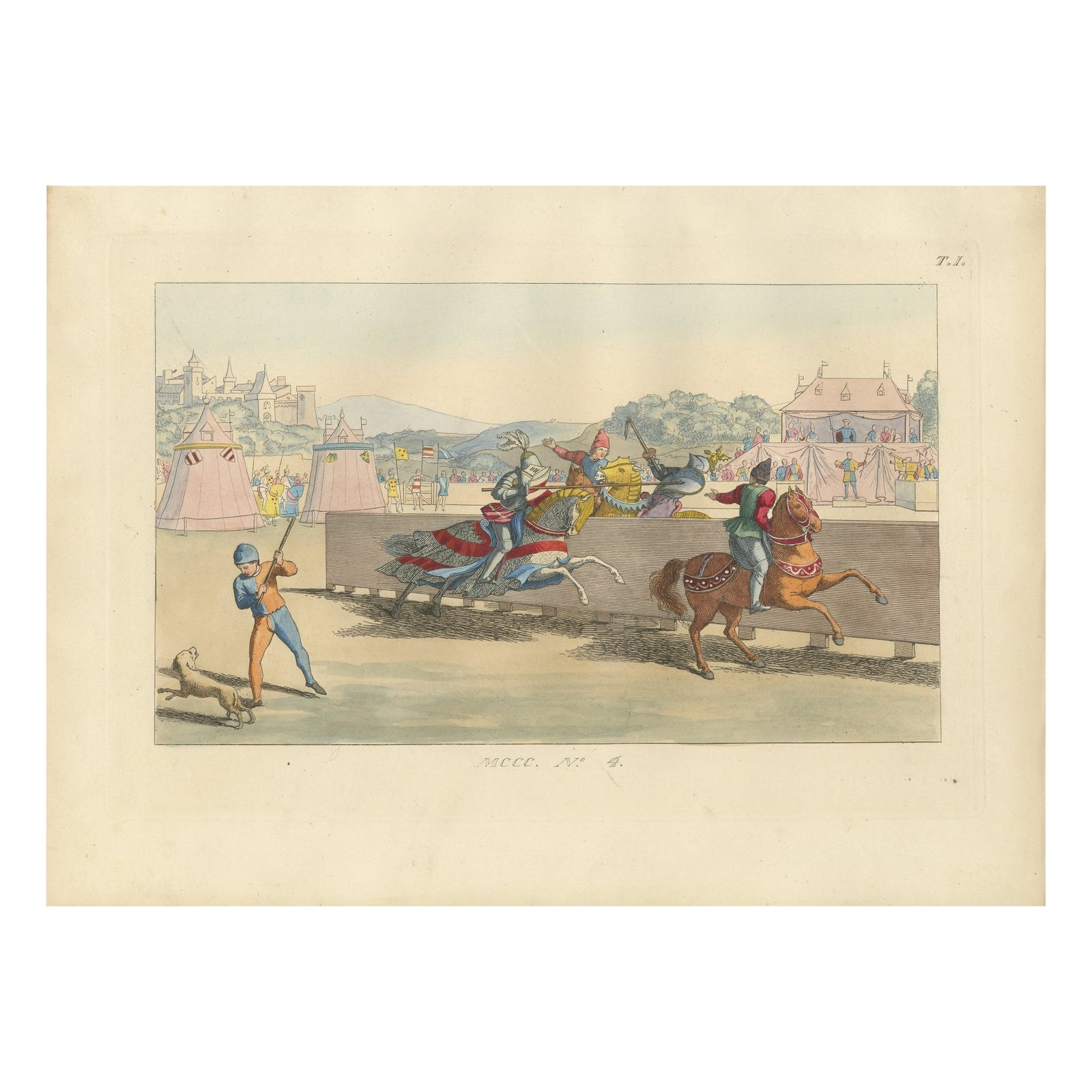 Medieval Tournament Joust Scene with Knights and Spectators, 1845