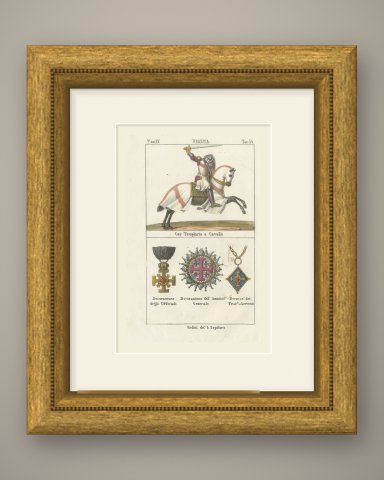 Knight Templar on Horseback and Badges of the Holy Sepulchre, 1842, shown framed
