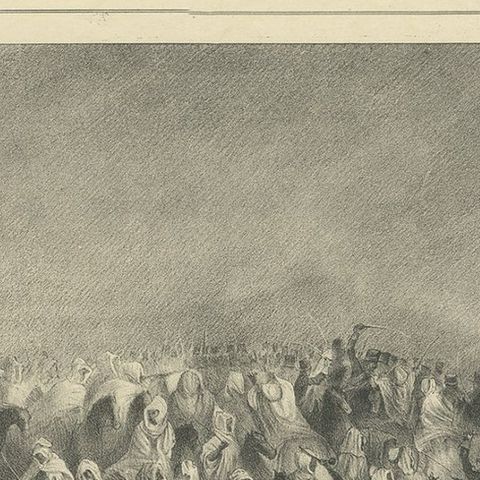 Old Print of Chasseurs d'Afrique Charging the Arabs in Algeria, ca.1840, close-up 1