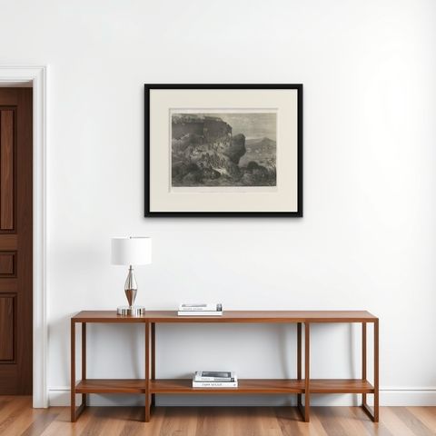 Rare Old Lithograph of the Assault of a Fort in Borneo, Indonesia, ca.1850, shown framed on a wall