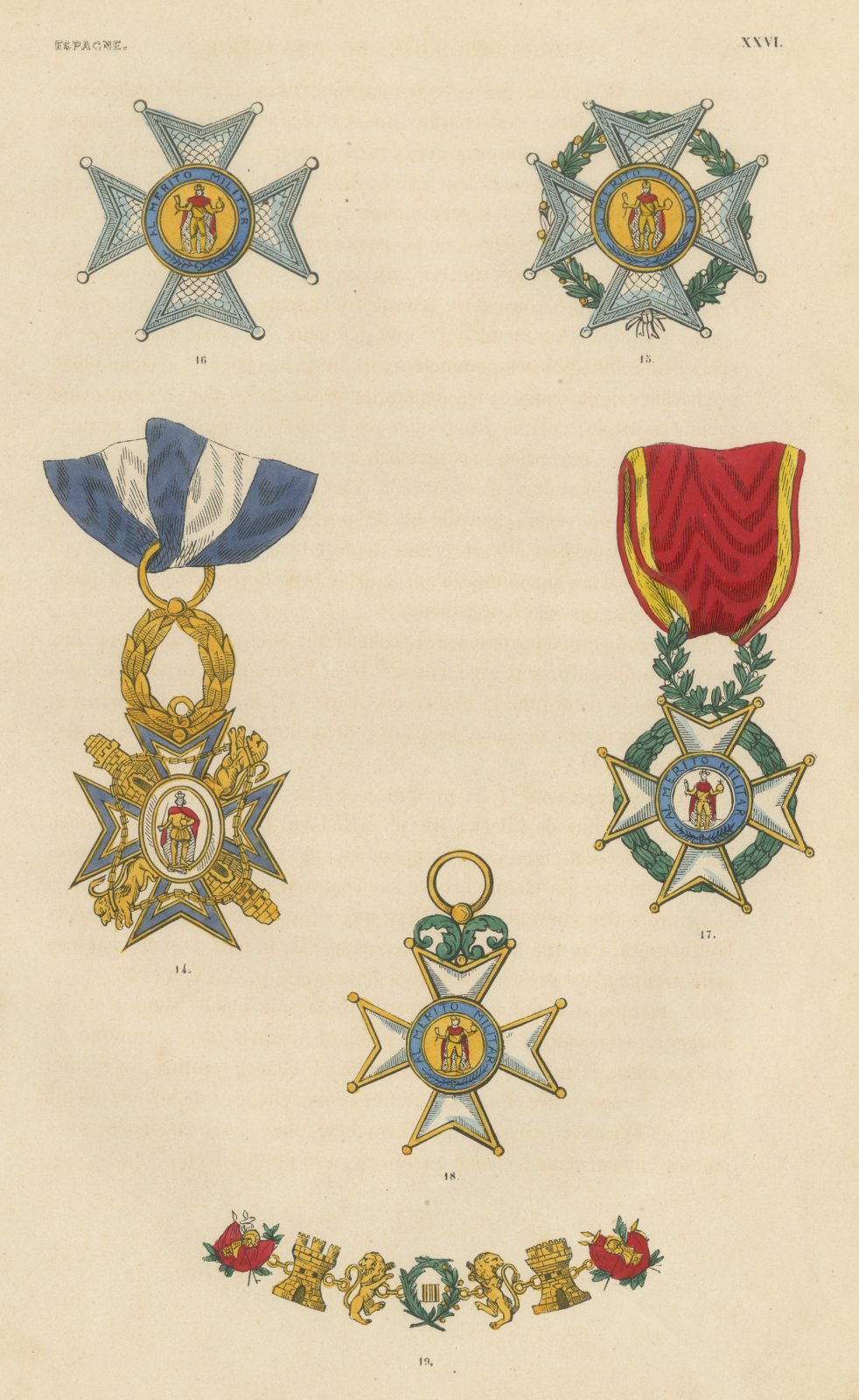 Orders of Spain, Al Mérito Militar Crosses and Collar, Plate XXVI, 1844