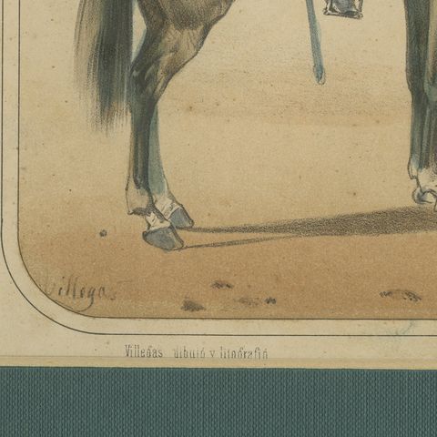 Spanish Cavalry Lithograph by José Villegas: Lancer and Officer, 1861, close-up 4