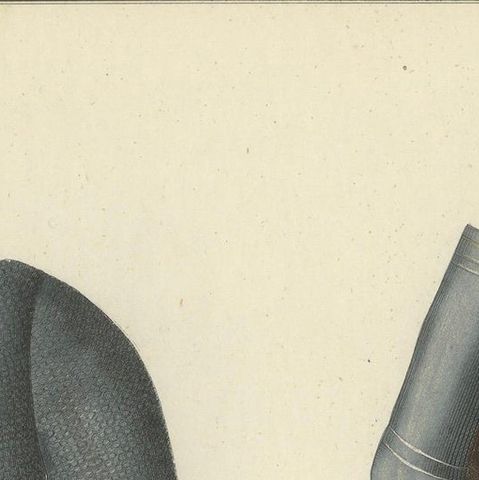 19th-Century Hand-Coloured Lithograph of Chainmail Hauberk and Plate Leg Armor, close-up 3