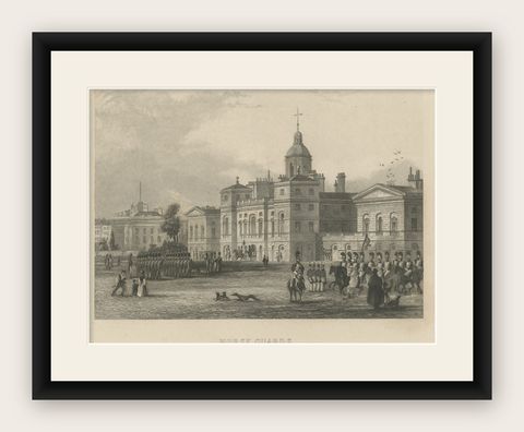 Antique Print of Horse Guards, Westminster, London, c.1840, shown framed