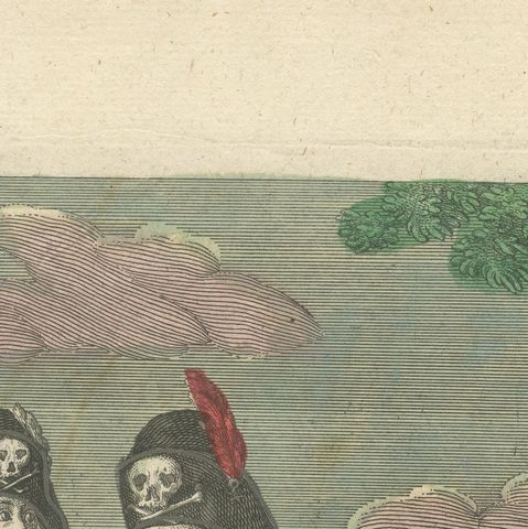Death's Head Skull Hussars, Freiherr von Ruesch, Hand-Colored Engraving, c.1750, close-up 3