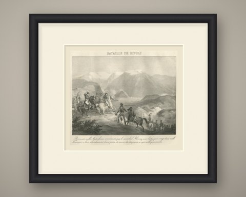 Battle of Rivoli, Alvinzy Defeated, Antique Madou Lithograph, 1827, shown framed