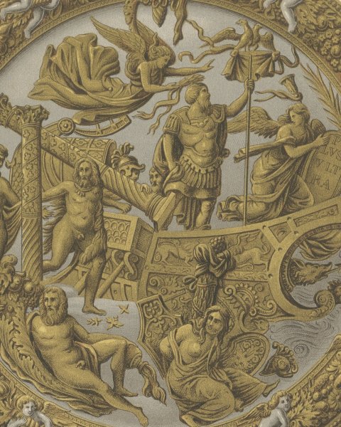Shield of the Discovery of America, Madrid Armory, Antique Print, 1851, close-up 3
