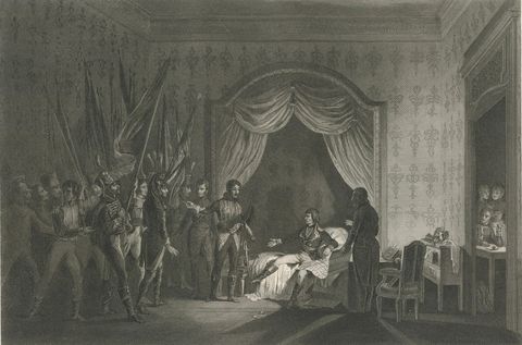 Napoleon Accepts Captured Banners in Milan, French Empire Engraving c.1840, close-up 2