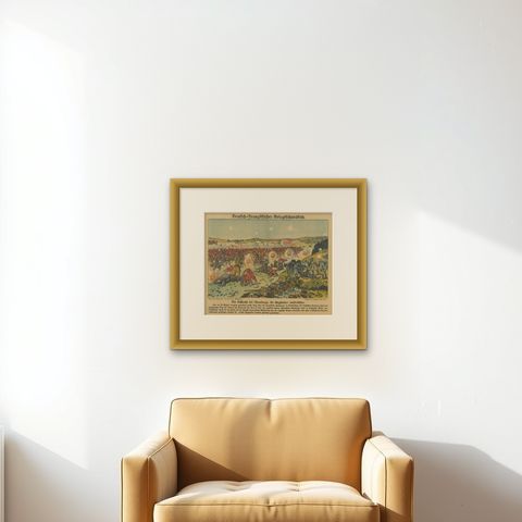 Battle of Maubeuge 1914, WWI German Illustrated War Print, Color Lithograph, shown framed on a wall