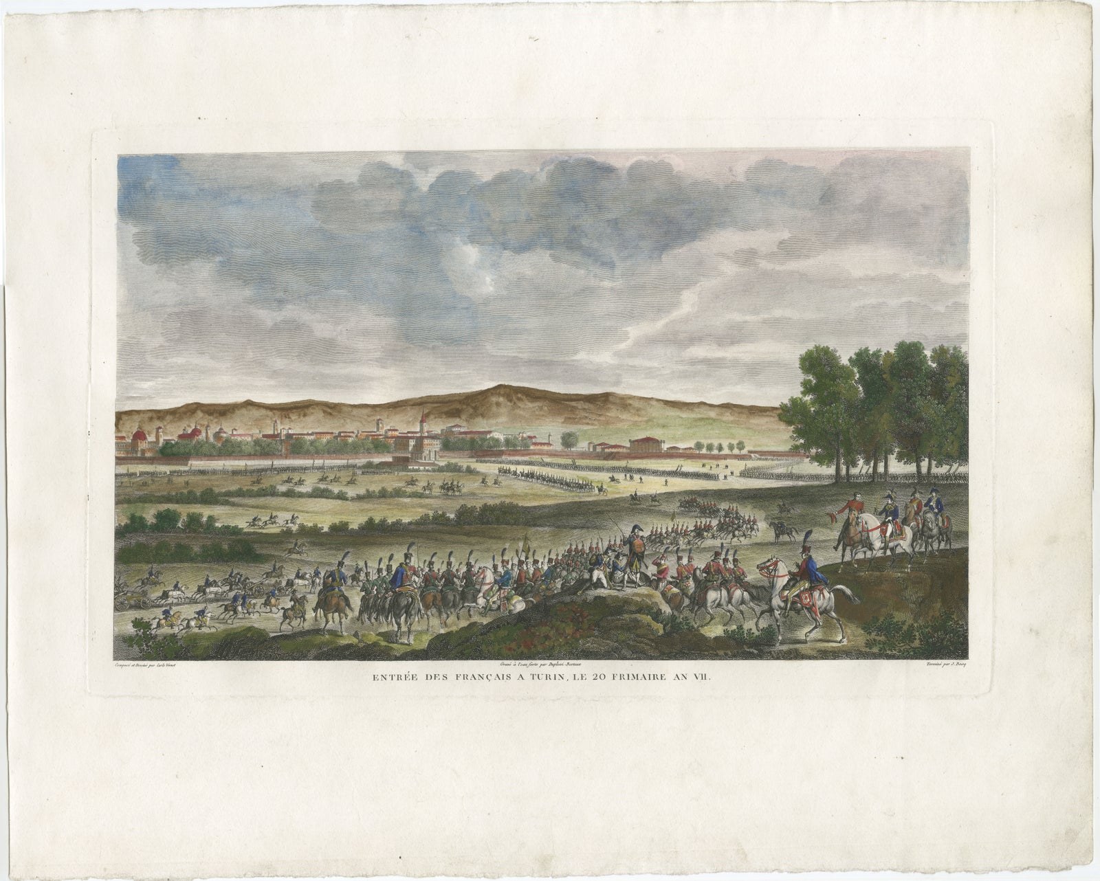 Entry of French Troops into Turin 1798, Napoleonic Era Engraving, 1808