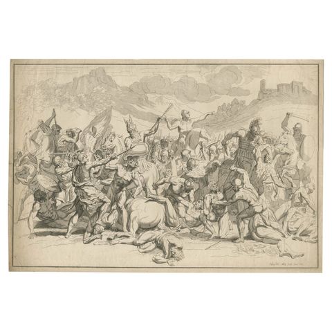 Heroic Roman Battle Scene, French Neoclassical Engraving, Napoleonic Era, 1804