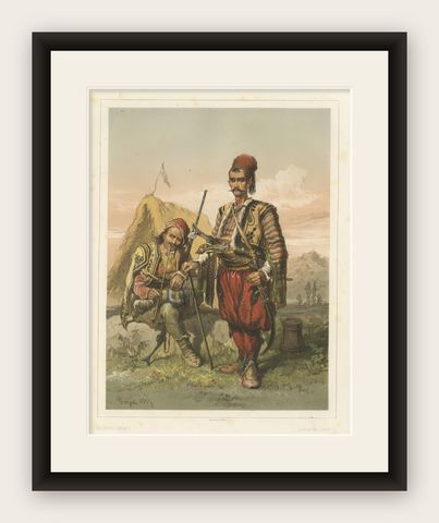 Antique Chromolithographed Print of Croatian Guards, ca.1860, shown framed
