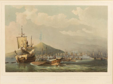 Naval Battle Lithographs in Frame– Etna and Palermo Engagements of 1676, Schotel, view 5